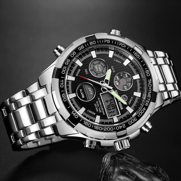 Luxury Stainless Steel Analog Digital Watches for Men Male Outdoor Sport Waterpr - Picture 3 of 7